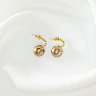 Champagne Gold Pearl Stud Earrings – Elegant Drop Hoop