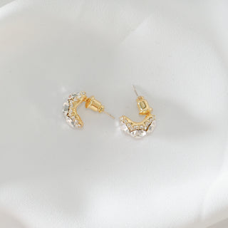 Crystal C-Ring Stud Earrings 925 Silver Post