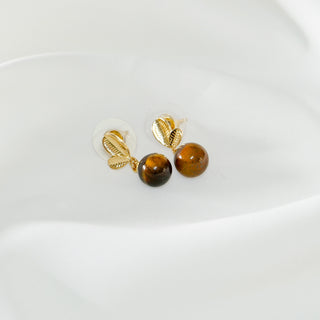 Autumn Leaf & Tiger Eye Stud Earrings 925 Silver