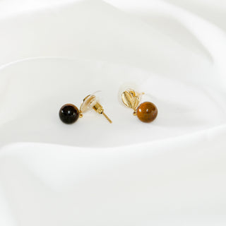 Autumn Leaf & Tiger Eye Stud Earrings 925 Silver