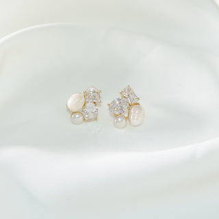 Freshwater Pearl & Cubic Zirconia Stud Earrings - S925 Silver Posts