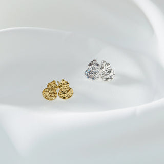 S925 Silver Gourd Stud Earrings | Hammered Texture Gold & Silver