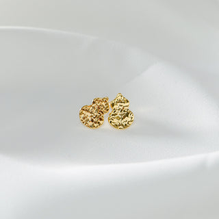 S925 Silver Gourd Stud Earrings | Hammered Texture Gold & Silver