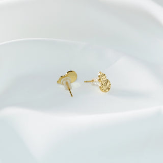 S925 Silver Gourd Stud Earrings | Hammered Texture Gold & Silver