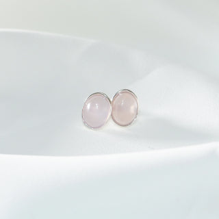 Pink Moonstone Oval Stud Earrings in S925 Silver