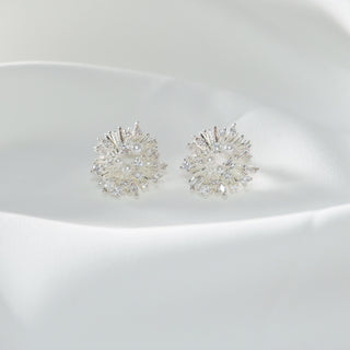 Sunflower Stud Earrings with Pearls & Cubic Zirconia - S925 Silver