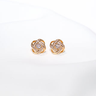 Spiral Knot Stud Earrings in Gold Tone with White Cubic Zirconia