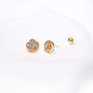 Spiral Knot Stud Earrings in Gold Tone with White Cubic Zirconia