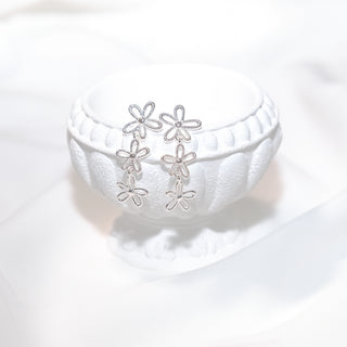 Silver Hollow Flower Tassel Earrings – Stud & Clip-On Styles