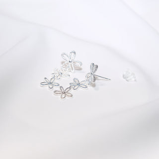 Silver Hollow Flower Tassel Earrings – Stud & Clip-On Styles