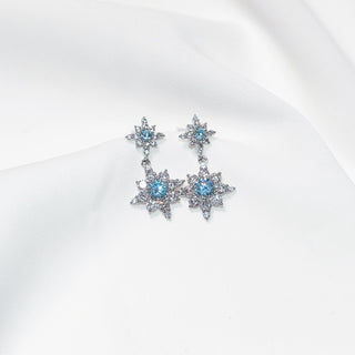 Ice Blue Zircon Star Drop Earrings 925 Silver Snowflake Dangle Stud Elegant Crystal Jewelry for Women