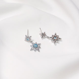 Ice Blue Zircon Star Drop Earrings 925 Silver Snowflake Dangle Stud Elegant Crystal Jewelry for Women