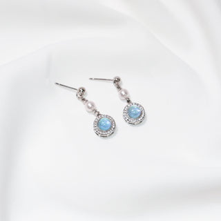 Blue Moonstone Pearl Drop Earrings Sterling Silver Halo Elegant Bridal Jewelry