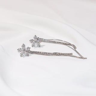 Crystal Flower Tassel Drop Earrings for Women, Elegant Rhinestone Long Chain Dangle Earrings, Bridal Wedding Jewelry Gift