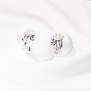 Cloud Pearl Drop Earrings with Silver Dangle Charms Elegant Stud Earrings for Women
