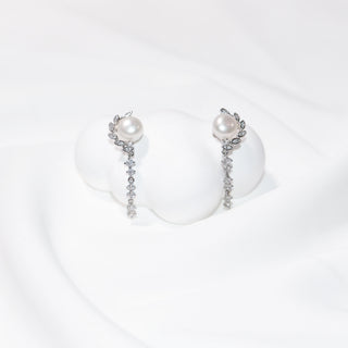 Freshwater Pearl Tassel Earrings 925 Sterling Silver CZ Leaf Drop Bridal Jewelry