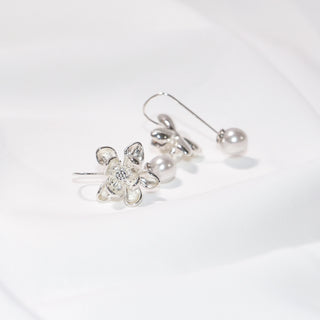 Silver Plated Flower Pearl Drop Earrings for Women Elegant Floral Stud Dangle Earrings Gift Jewelry