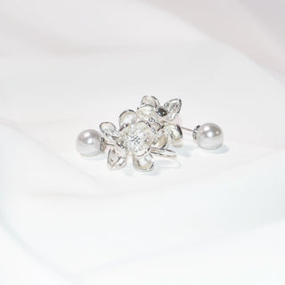 Silver Plated Flower Pearl Drop Earrings for Women Elegant Floral Stud Dangle Earrings Gift Jewelry