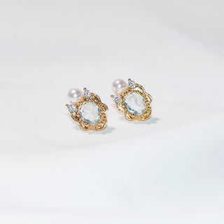 Vintage Gold Pearl Zircon Stud Earrings for Women