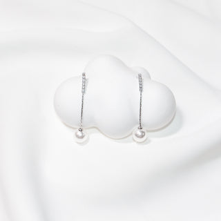 Minimalist Sterling Silver Pearl Drop Dangle Earrings with CZ Bar