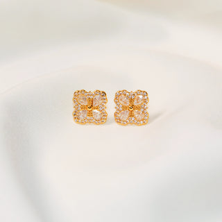Gold-Tone Four-Petal Micro-Pavé CZ Stud Earrings