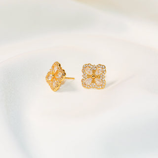 Gold-Tone Four-Petal Micro-Pavé CZ Stud Earrings