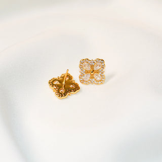 Gold-Tone Four-Petal Micro-Pavé CZ Stud Earrings