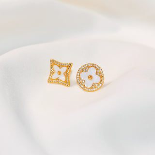Mismatched Mother-of-Pearl Geometric Floral Stud Earrings