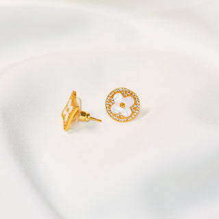 Mismatched Mother-of-Pearl Geometric Floral Stud Earrings