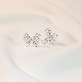 Moonlit Silver-Tone Butterfly Pearl & CZ Stud Earrings