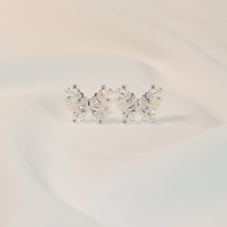 Moonlit Silver-Tone Butterfly Pearl & CZ Stud Earrings