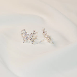 Moonlit Silver-Tone Butterfly Pearl & CZ Stud Earrings