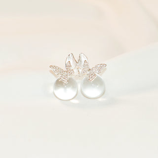 Mother-of-Pearl Pavé Butterfly Stud Earrings with Clear Orbs