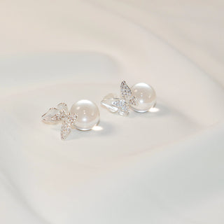 Mother-of-Pearl Pavé Butterfly Stud Earrings with Clear Orbs