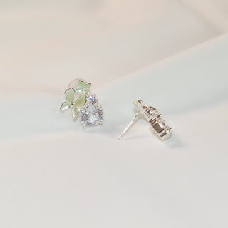 Green Enamel Butterfly & Floral Cubic Zirconia Stud Earrings