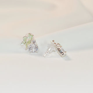 Green Enamel Butterfly & Floral Cubic Zirconia Stud Earrings