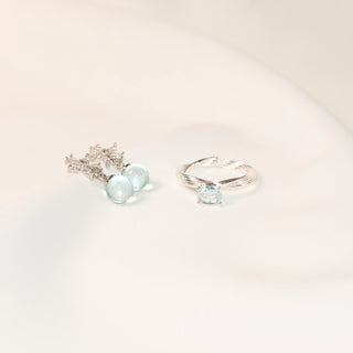 Ice Blue Dewdrop Cubic Zirconia Flower Stud Earrings