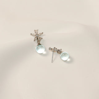 Ice Blue Dewdrop Cubic Zirconia Flower Stud Earrings