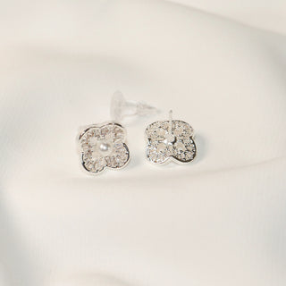 Four-Petal Faux Pearl & Micro-Pavé Cubic Zirconia Stud Earrings