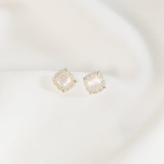 Mother of Pearl & Chalcedony Square Stud Earrings | Prue White