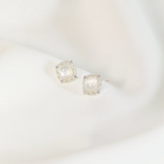 Mother of Pearl & Chalcedony Square Stud Earrings | Prue White