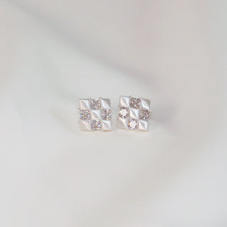 Prue White Geometric Square Cubic Zirconia Stud Earrings