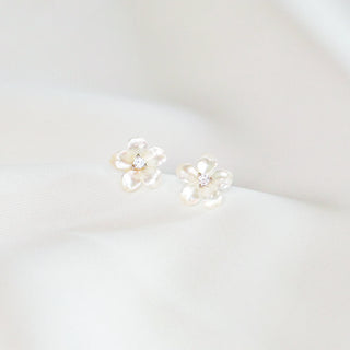 Mother of Pearl Flower Stud Earrings with Sterling Silver Posts