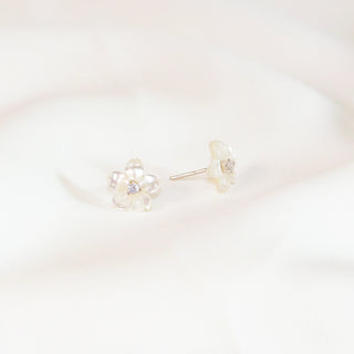 Mother of Pearl Flower Stud Earrings with Sterling Silver Posts