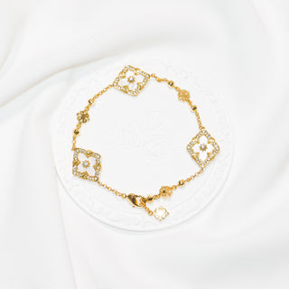 Gold-Plated Clover Mother of Pearl Necklace & Bracelet Set
