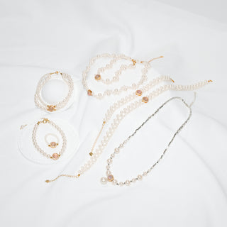 Pink Chalcedony & Pearl Jewelry Set | Necklaces, Bracelets & Ring