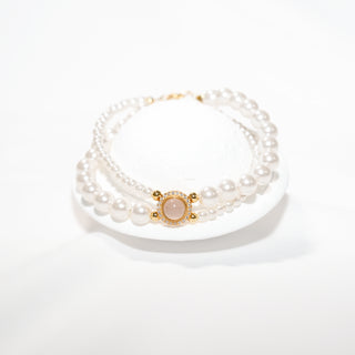 Pink Chalcedony & Pearl Jewelry Set | Necklaces, Bracelets & Ring