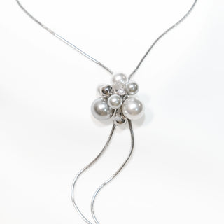 Adjustable Long Necklace & Stud Earrings in Sterling Silver-Pearl Cluster Jewelry Set