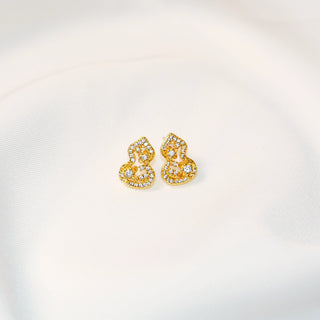 Gold-Plated CZ Floral Gourd Necklace & Stud Earrings Set