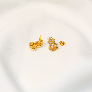 Gold-Plated CZ Floral Gourd Necklace & Stud Earrings Set